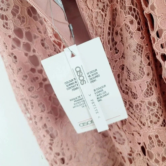 ASOS DESIGN Petite Square Neck Pencil Sheath Midi Lace Blush Pink Dress 0 XS NWT - Picture 13 of 14